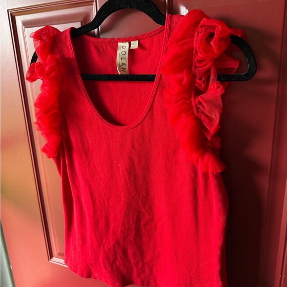 dolan anthropology Red Ruffle Shoulder Tank - Picture 3 of 6